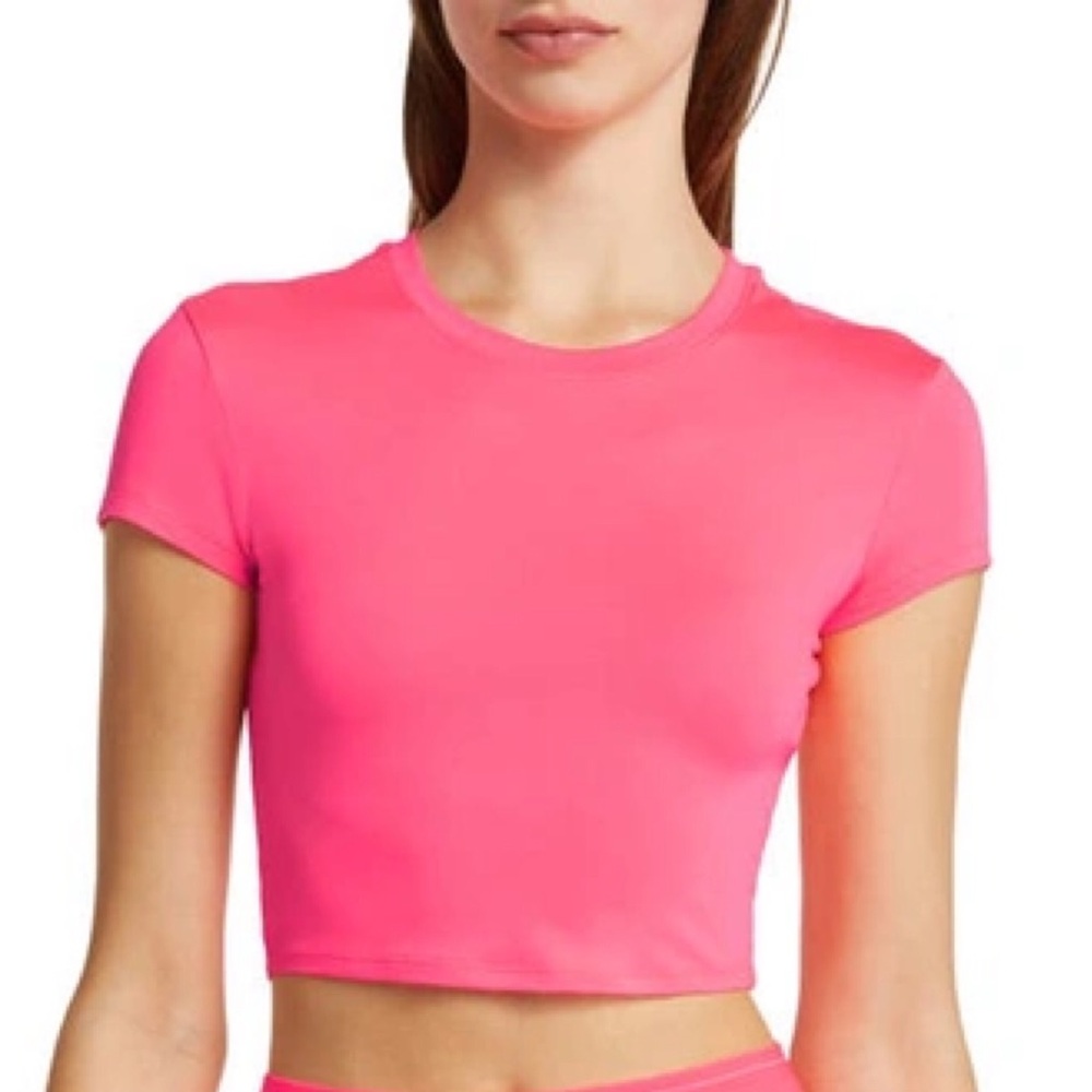 Alo Yoga Alosoft Crop Finesse Short Sleeve Fluorescent Pink Coral XS